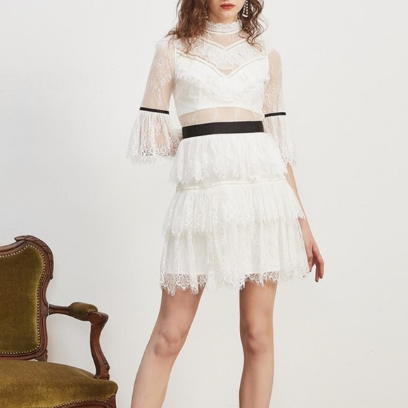 SELF-PORTRAIT | Lace 3/4 Sleeve Midi Dress - Picture 3 of 12